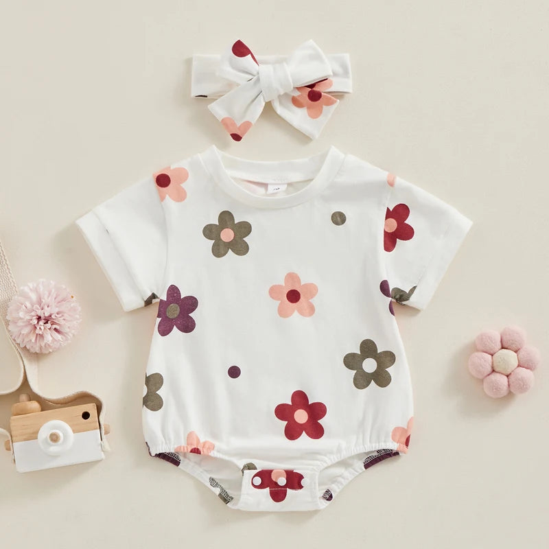 3-18 mo. Baby Girl Floral Jumpsuit w/Headband