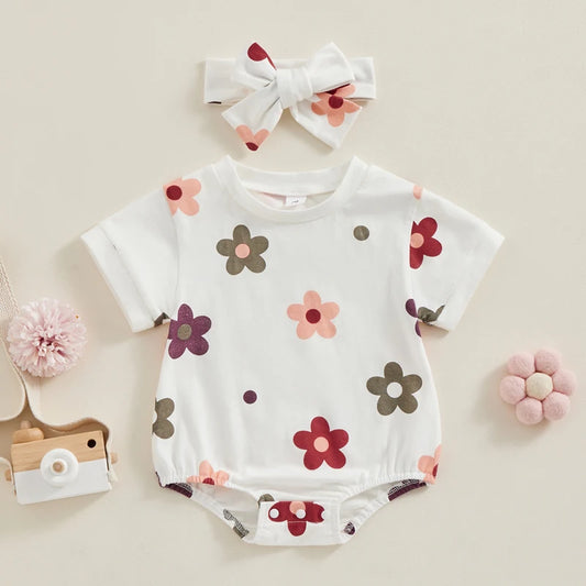 3-18 mo. Baby Girl Floral Jumpsuit w/Headband