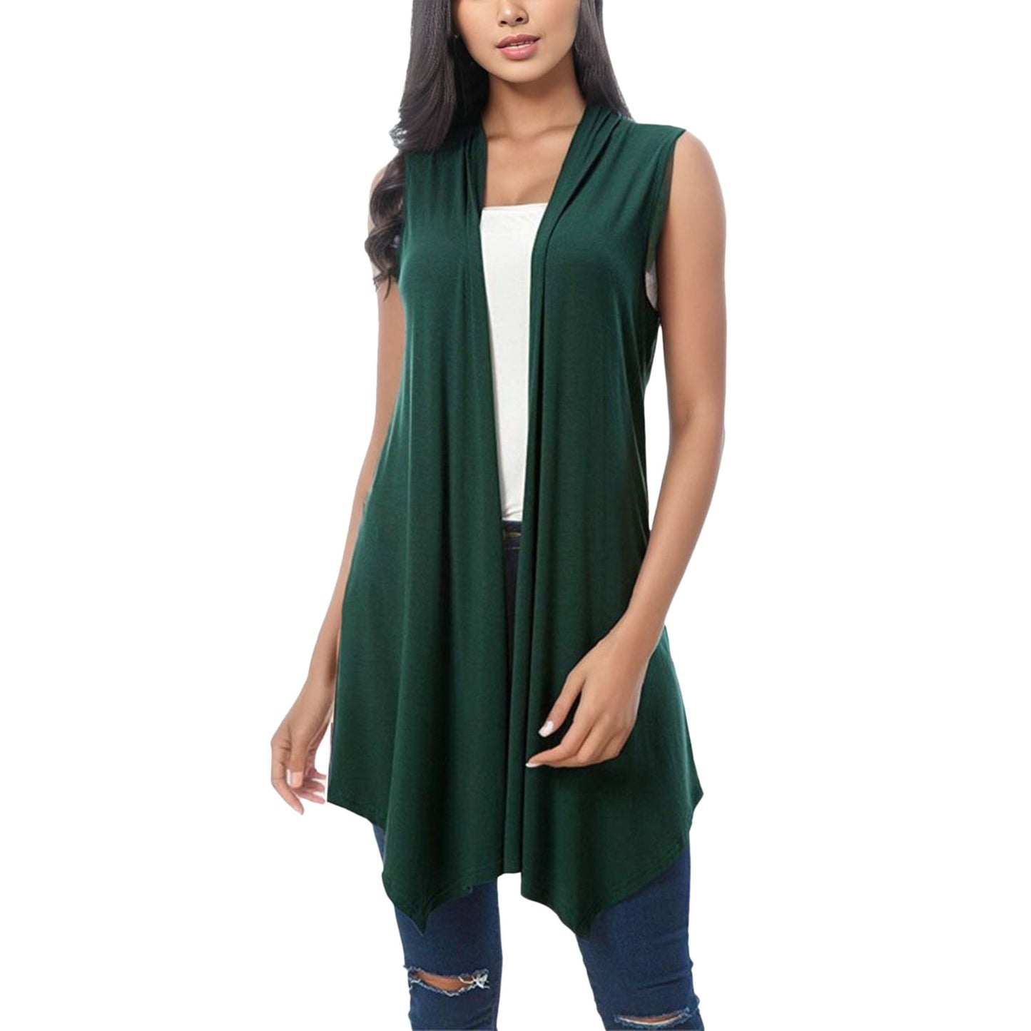 Women's Front Draped Cardigan, Solid Color Blouse Vests, Hem Asymmetric