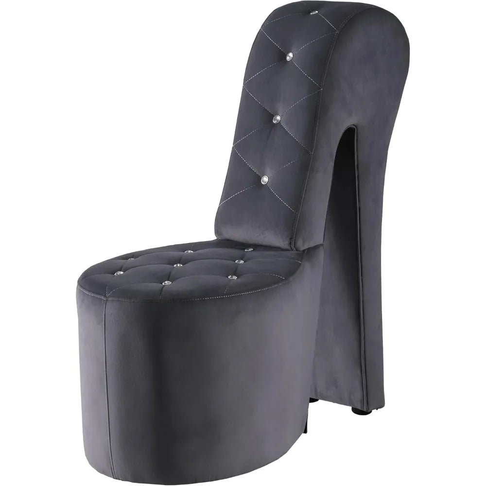 High Heel Velvet Shoe Chair with Crystal Studs Gray (40"D X 19"W X 40"H）
