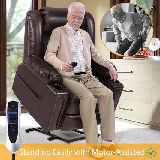 Large Faux Leather Power Lift Chair Recliner with Power Headrest
