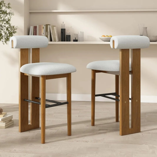 Set of 2 Wood Upholstered Barstools,Walnut Finish, Rubberwood Frame