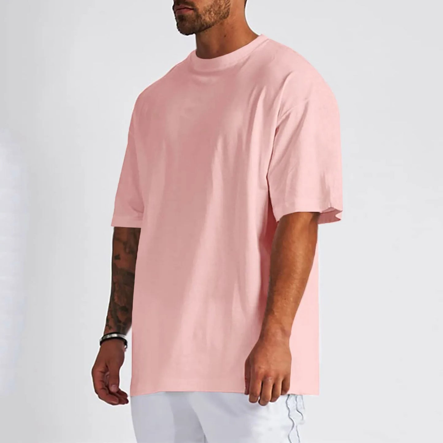 Men's Pure Cotton Shirt, Oversized Shirt, Solid Color, Round Shoulder