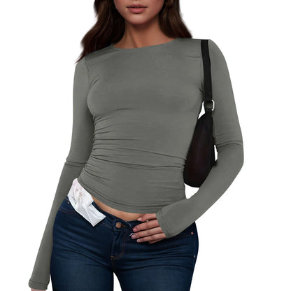 Cotton O Neck Long Sleeve Sexy Cropped Tops