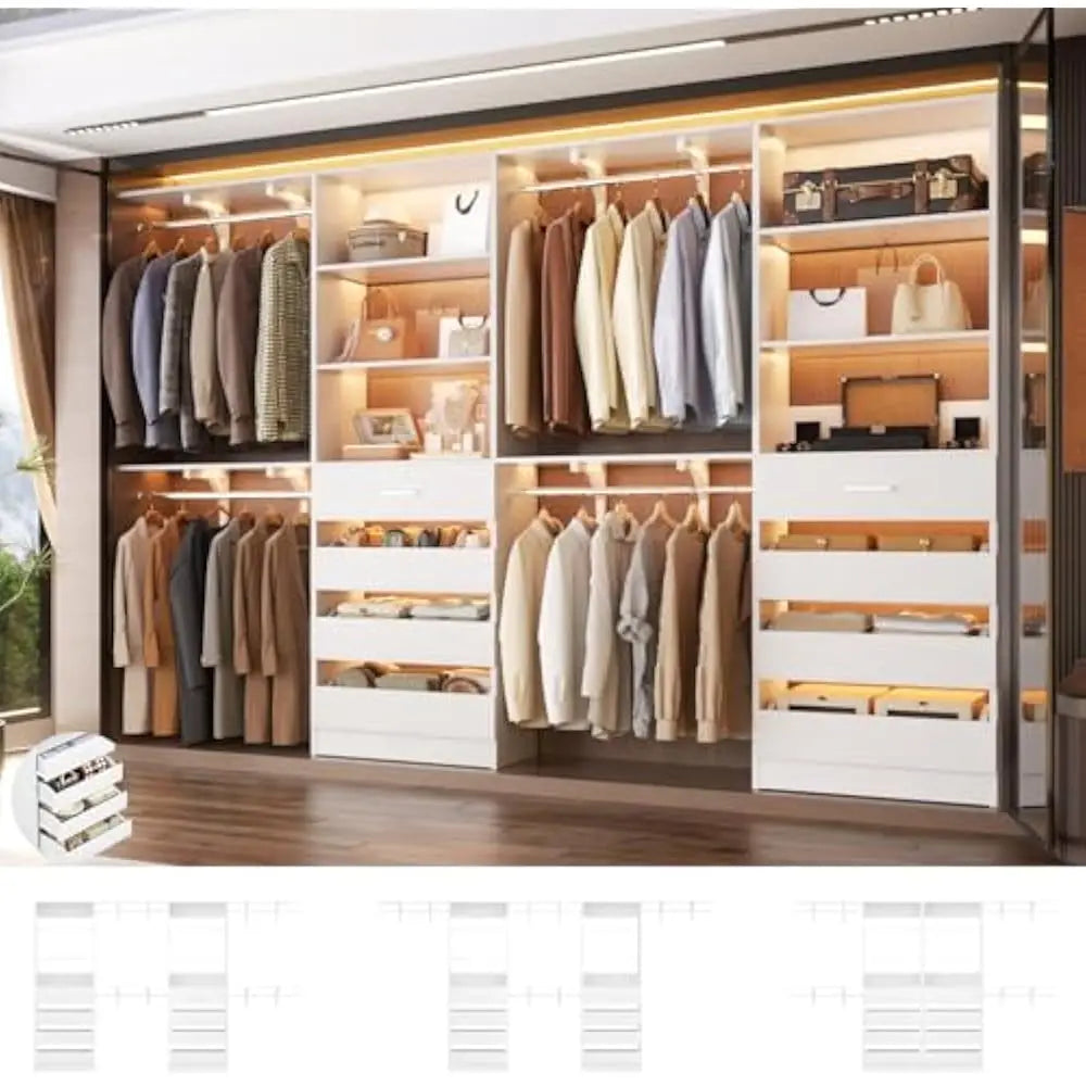 Closet System with 8 Wooden Drawers,  Tower, Clothes Rack w/4 Hanging Rods