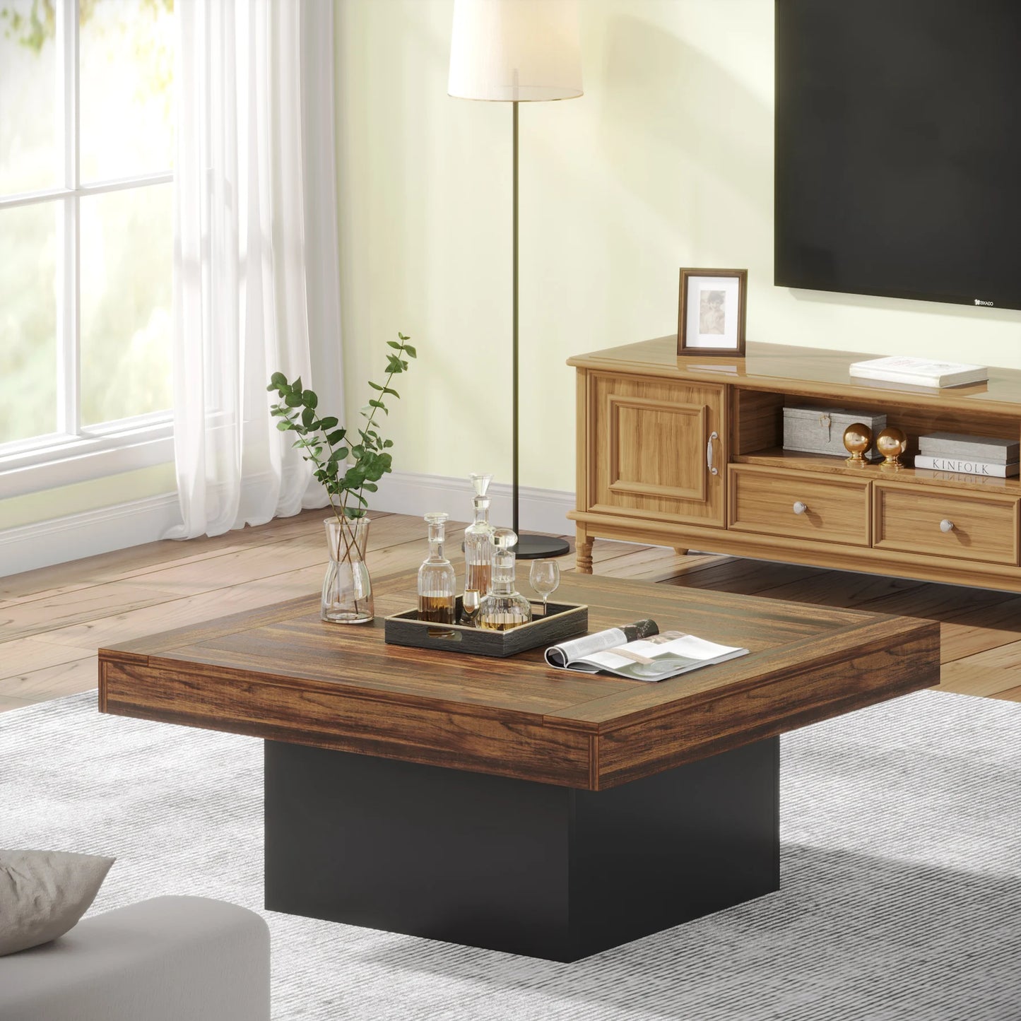 Square LED Coffee Table Engineered Wood