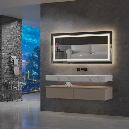 40x24 Inch LED AntiFog Mirror  with Front Light and Backlit in 3 Dimmable Colors