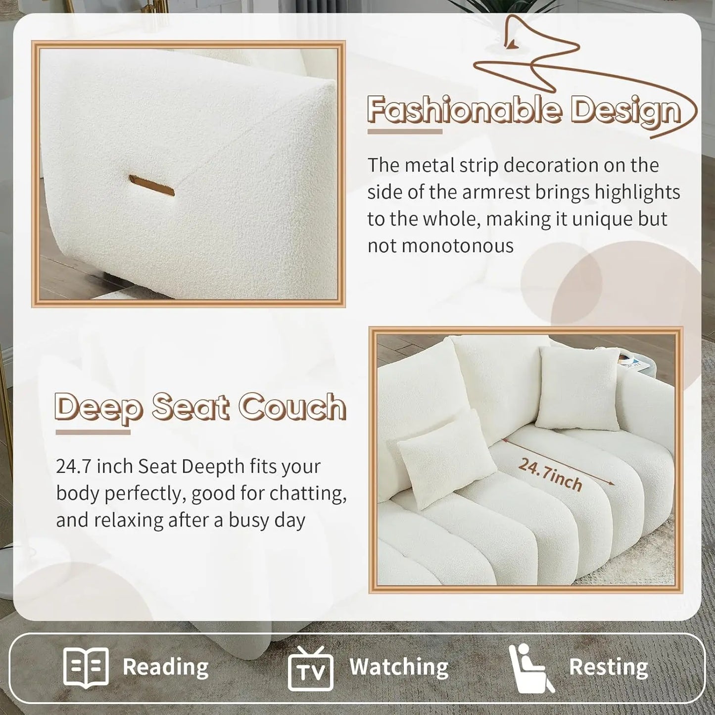 82" Upholstered 3-Seat Boucle Couch