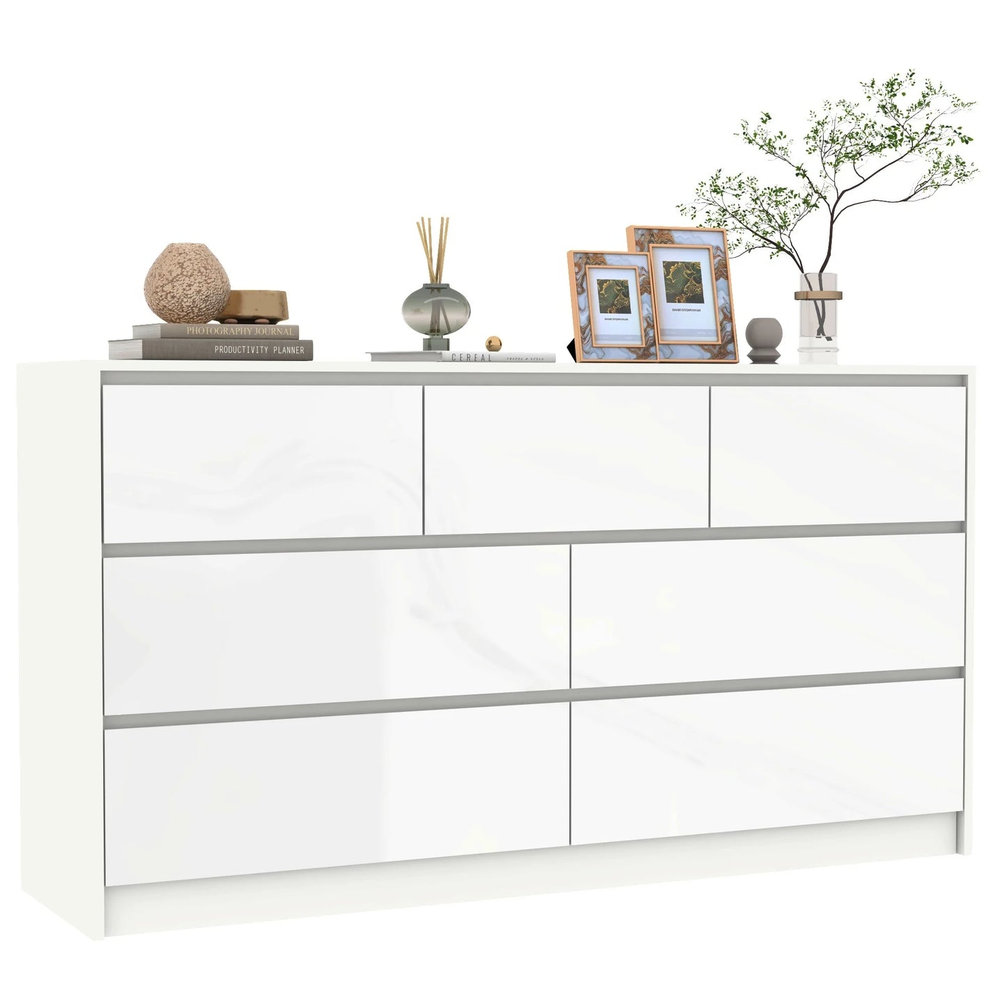 7 Drawer 55 Inch Modern Dresser with High Gloss Drawers