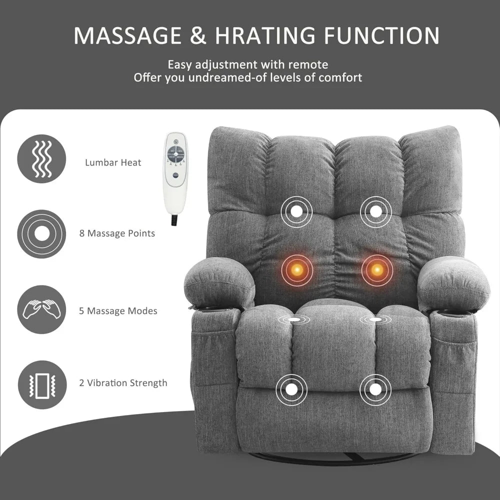 Ergonomic Rocking Recliner with Vibration Massage, Heat, and Side Pocket