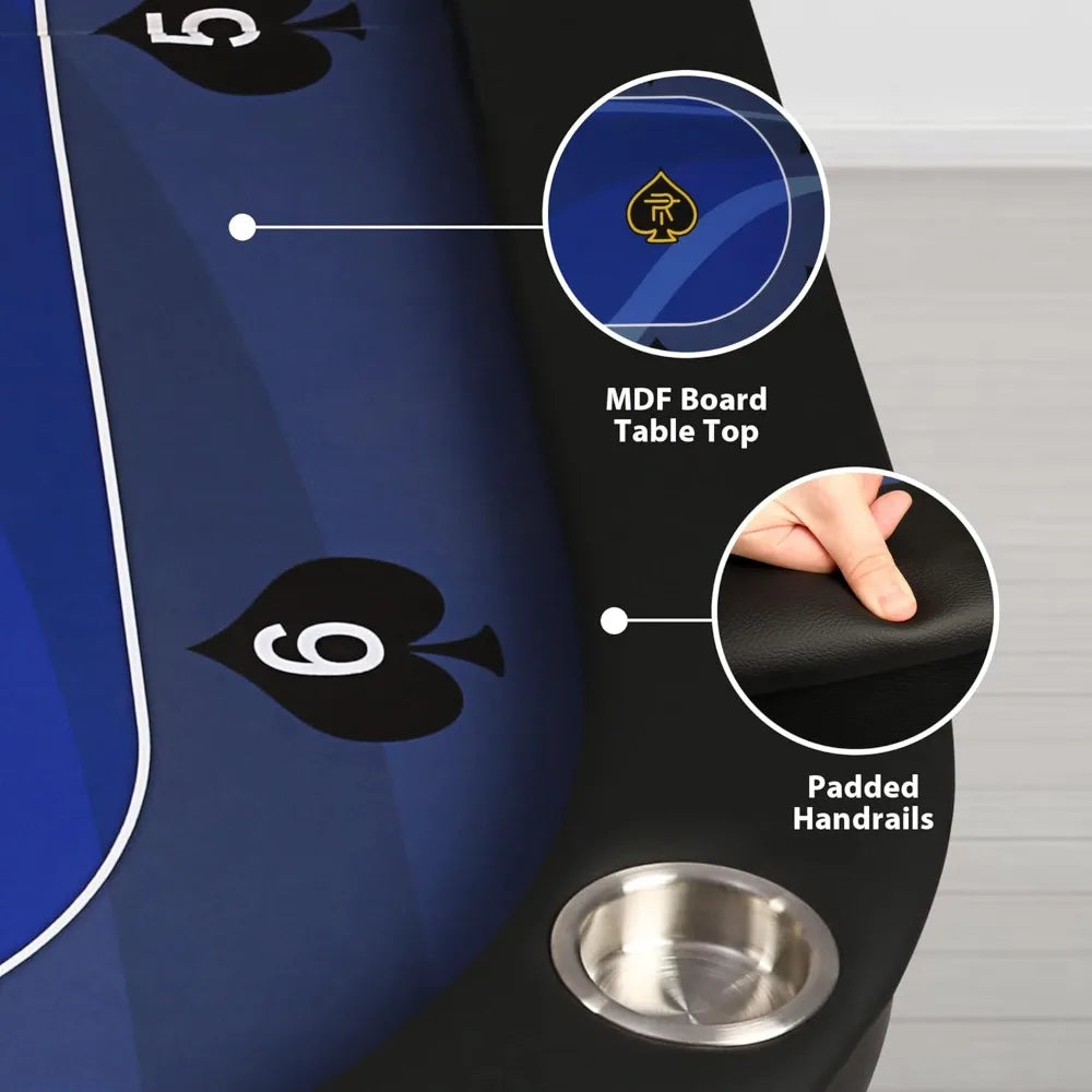 84”Texas Hold’em Foldable Poker Table for 10 Player with Stainless Steel Cup Holders and Padded Rails