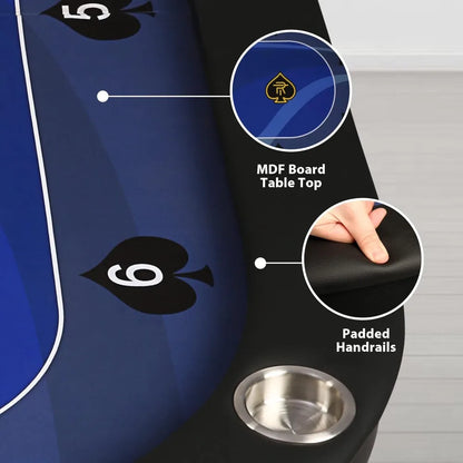 84”Texas Hold’em Foldable Poker Table for 10 Player with Stainless Steel Cup Holders and Padded Rails