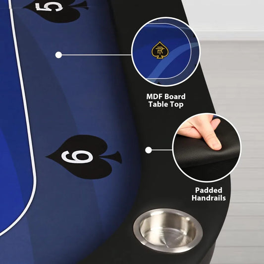 84”Texas Hold’em Foldable Poker Table for 10 Player with Stainless Steel Cup Holders and Padded Rails