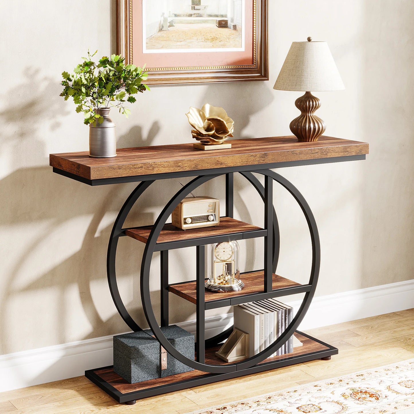 4-Tier Entryway Table, 41.3-Inch Industrial Sofa Table for Living Room, Foyer Hallway Table for Entrance