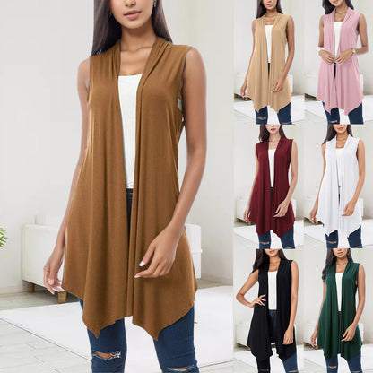 Women's Front Draped Cardigan, Solid Color Blouse Vests, Hem Asymmetric