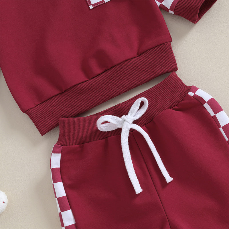 0 MO-3Y Girl Clothes Outfits, Long Sleeve, Checkboard Sweatshirt and Pants Set