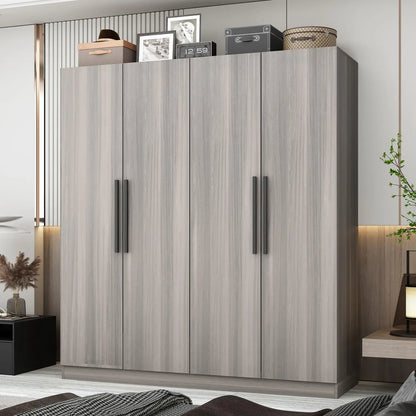 4 Door Wardrobe Armoires w/Storage Shelves, w/Hanging Rod, Wooden Handles