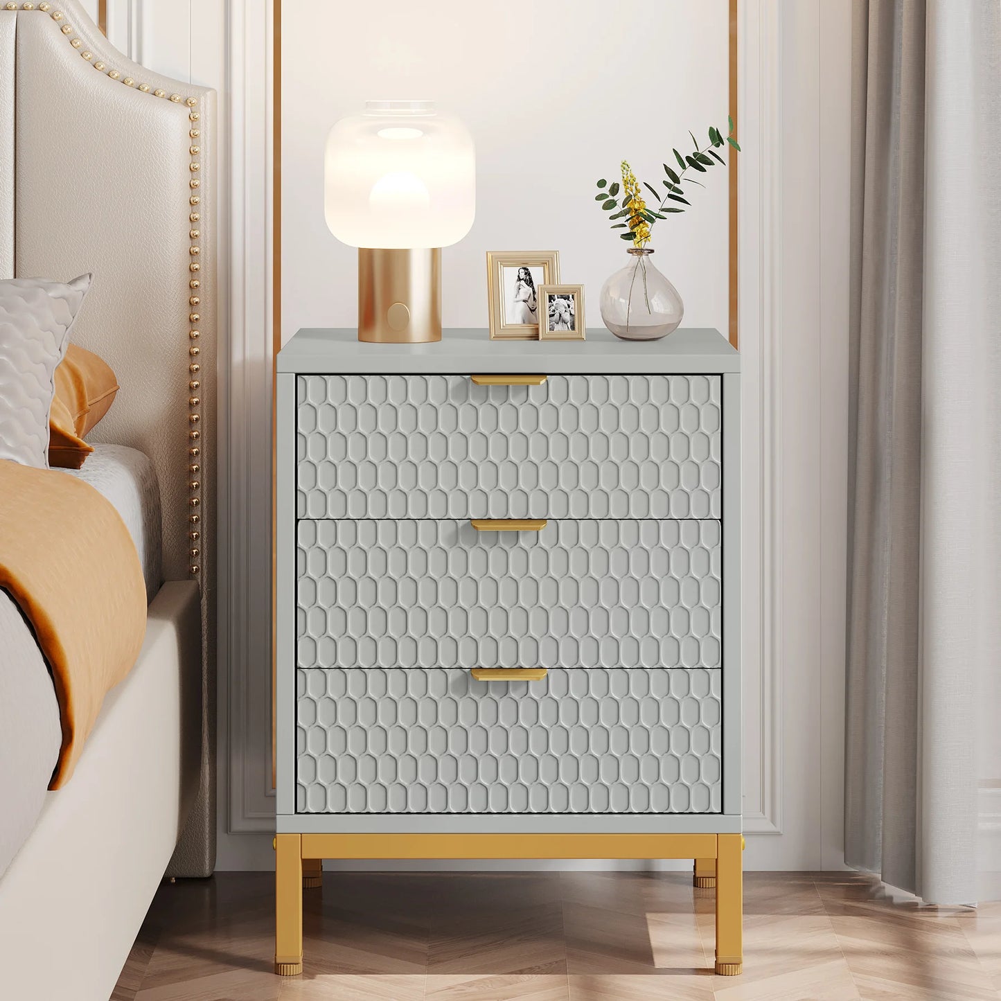 25.78" Tall Bedside Table with 3 Drawers