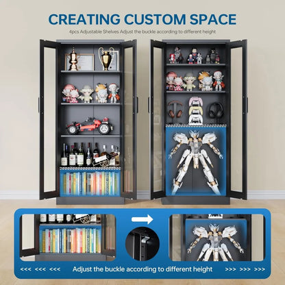 67 Inches Curio Cabinet with 4 Adjustable Shelves,Tempered Glass Display Case