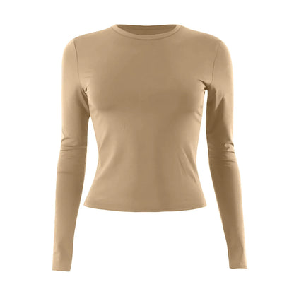 Cotton O Neck Long Sleeve Sexy Cropped Tops