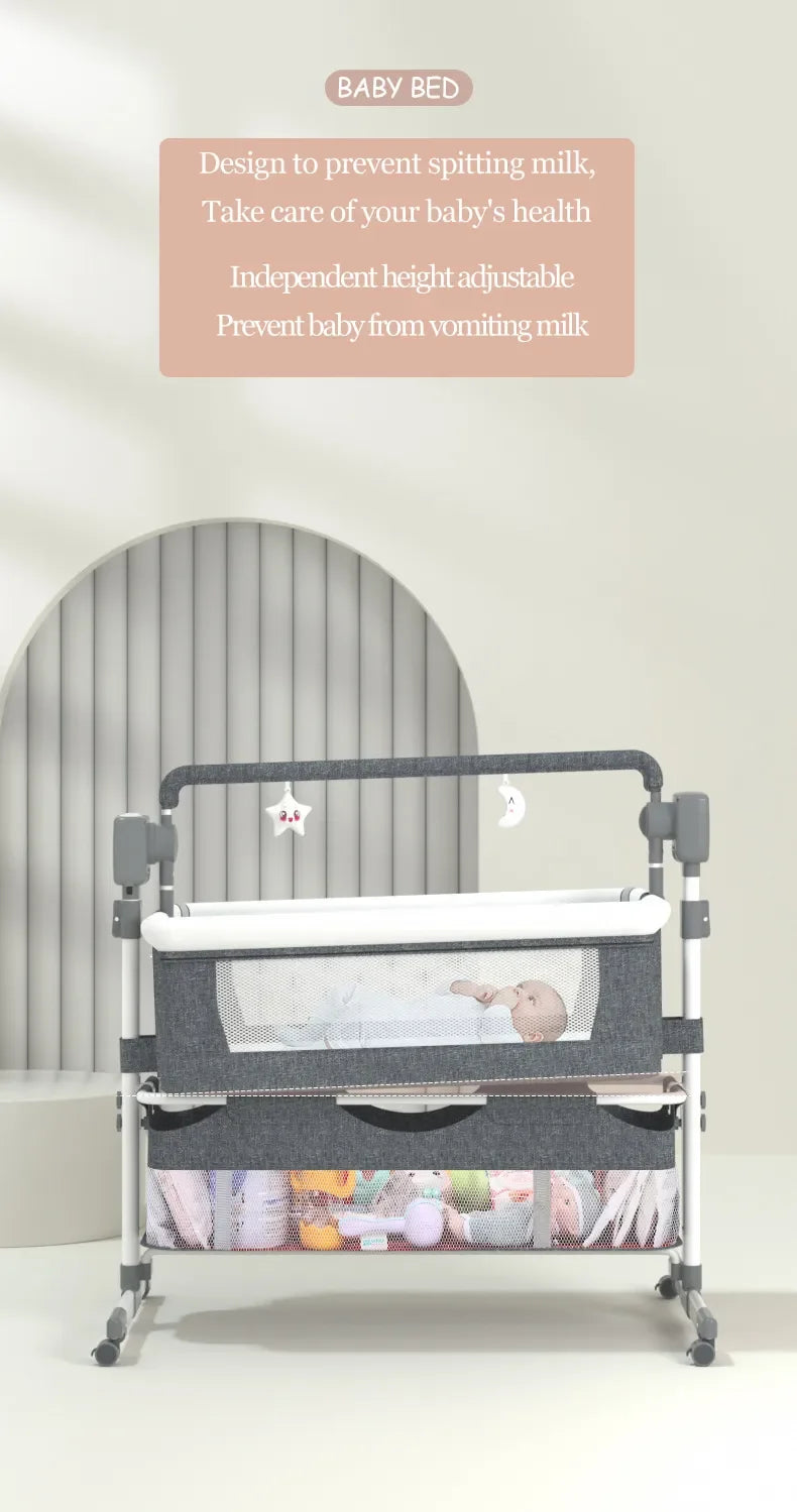 Electric Baby Crib, Bluetooth Luxury Portable, Easy to Clean Travel Bed with Mattress