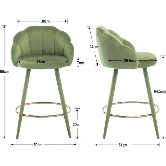 Set of 2 Modern 25.5" Counter Height Barstool with Petal Back & Gold Metal Ring Footrest
