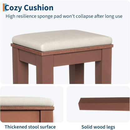 Makeup Table Set with Drawers, Upholstered Stool