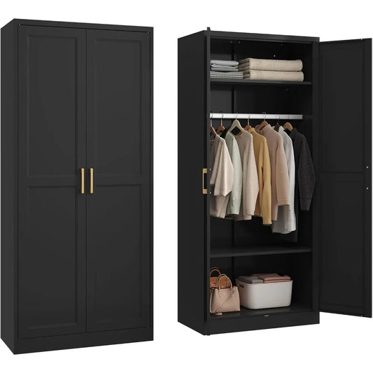 71" Metal Wardrobe Cabinet with Hanging Rod, and Adjustable Shelves