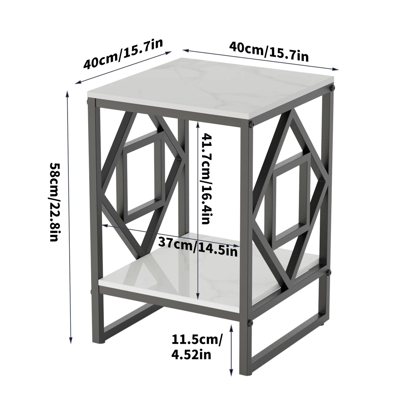 White Marble Top Side Table, Black Coated Frame