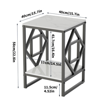 White Marble Top Side Table, Black Coated Frame
