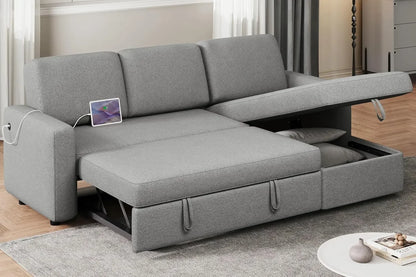 Reversible Couch Sleeper w/Pull Out Bed , USB & Storage Space