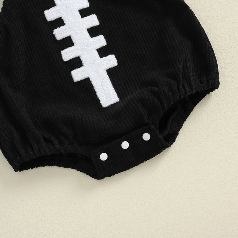 0-12M Unisex Baby Overalls, Sleeveless, Football Embroidery, Rompers