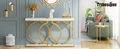 55 inch Gold Console Faux Marble Entryway Table