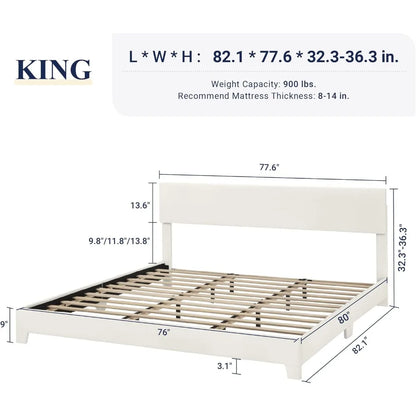 Full/Queen/king Size Bed Frame Adjustable Headboard, Faux Leather Platform Bed, Easy Assembly