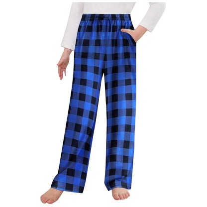 3-12 YO Pajama Pants For Girls, Long Sleep Plaid Pants, Soft Bottoms With Pockets