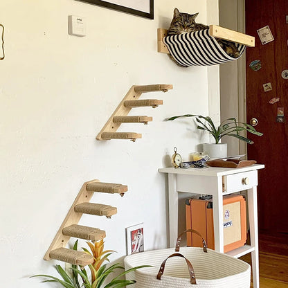 Cat Climbing Shelf Wall, Mounted Four Step Stairway With Sisal Scratching Post For Cats, Tree Tower Platform Jumping Pet Furniture