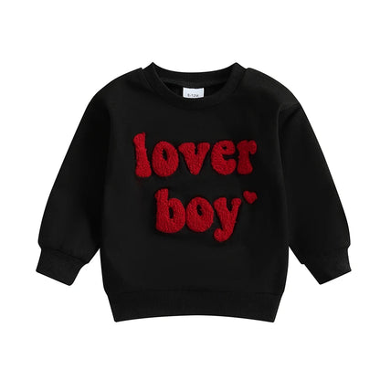 Toddler/Baby Boys Valentine's Day Sweatshirts, Long Sleeve, Crew Neck, Letter Embroidery
