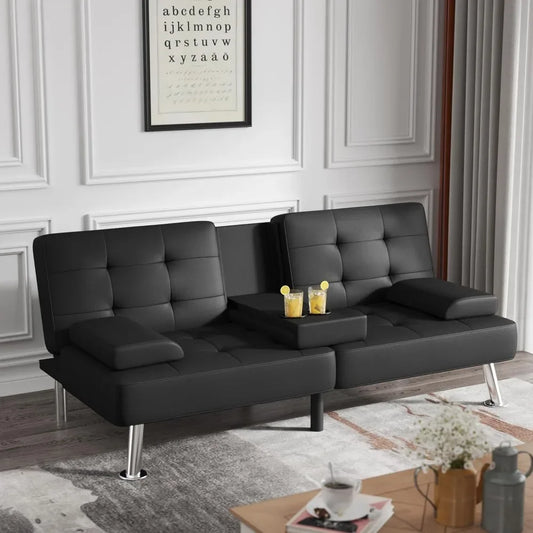 Folding Futon Set Convertible Recliner Lounge with Cup Holders, Removable Armrests