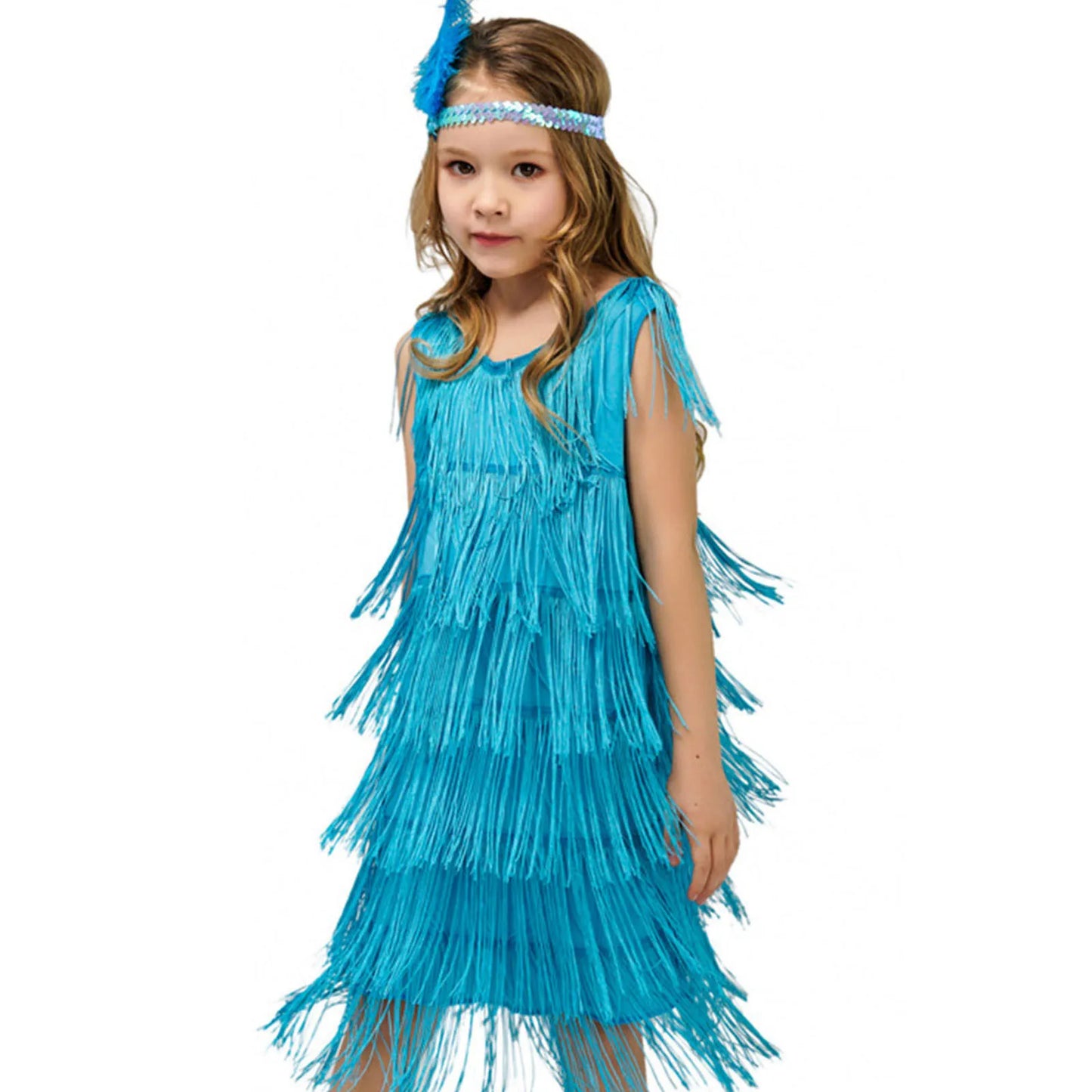 4-12 yo Girls Flapper Dress, Sequins Fringe, Tassel Tango