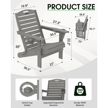 Set of 2 All-Weather Adirondack Chairs with Cup Holder