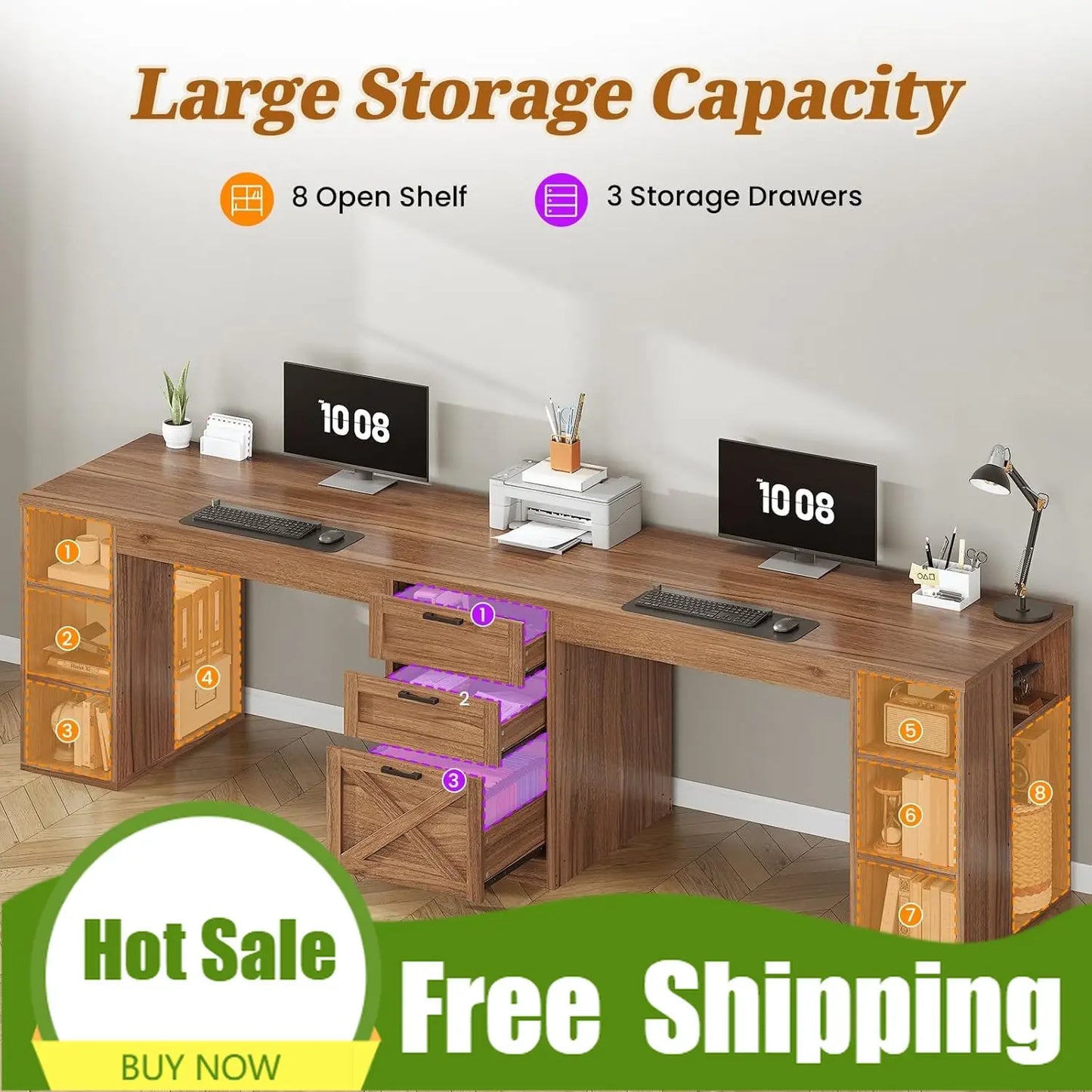 96.5" Computer Desk with Drawers