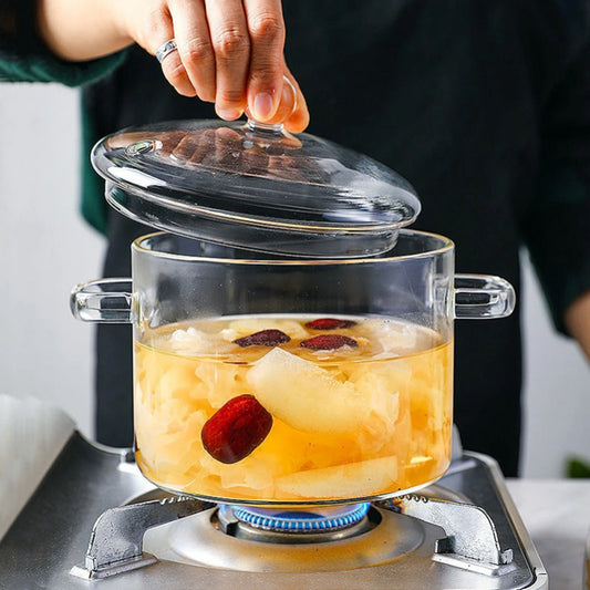 Glass Soup Pots Saucepan with Cover Dust-proof