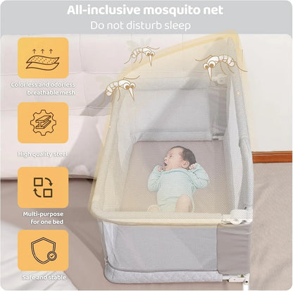 3-in-1 Folding Baby Crib – Portable Co-Sleeping Sleeper with Breathable Mesh Window, Washable Liner, 3-Second Compact Fold