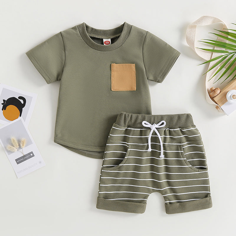 6MO-3T  Boys 2Pcs Summer Set, Short Sleeve, Crew Neck