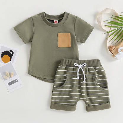 6MO-3T  Boys 2Pcs Summer Set, Short Sleeve, Crew Neck