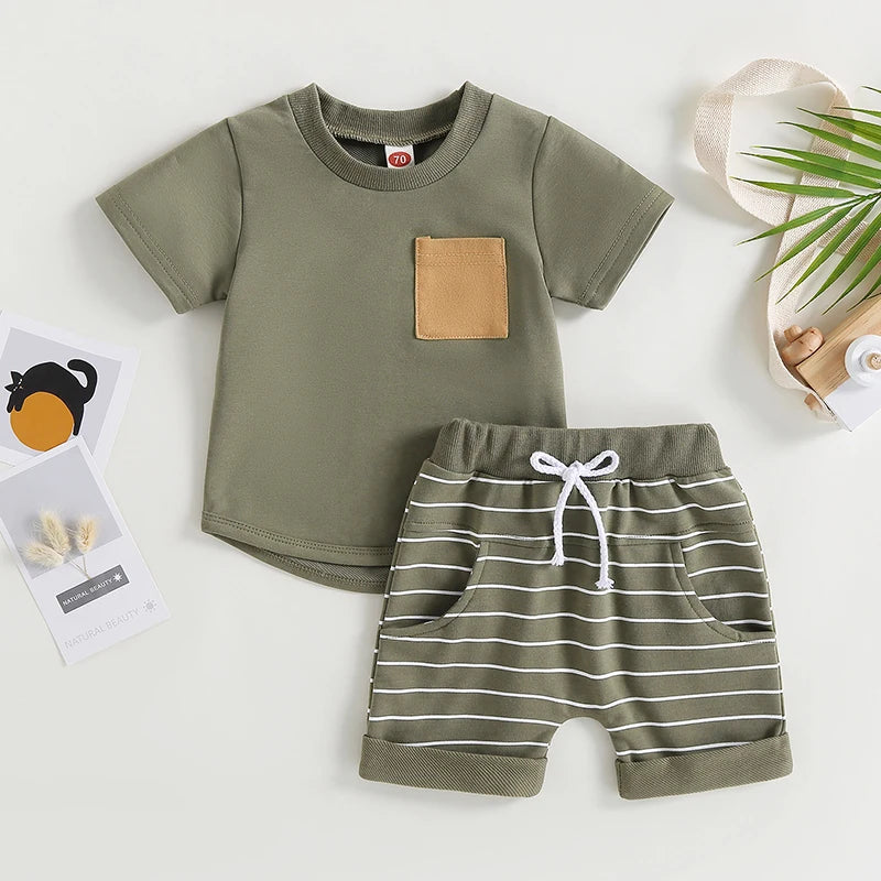6MO-3T  Boys 2Pcs Summer Set, Short Sleeve, Crew Neck