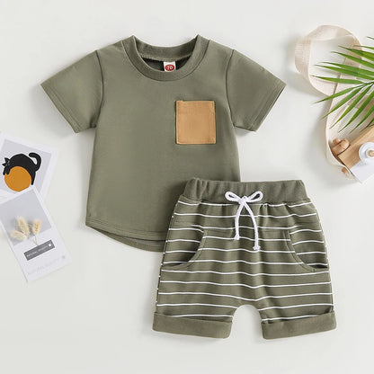 6MO-3T  Boys 2Pcs Summer Set, Short Sleeve, Crew Neck