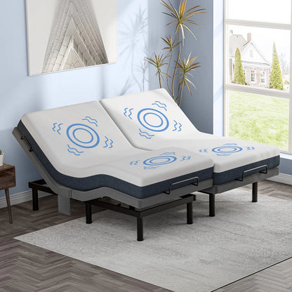 Split King Size Adjustable Bed Base Frame with Massage Silent Double Motor with Wireless Remote Control