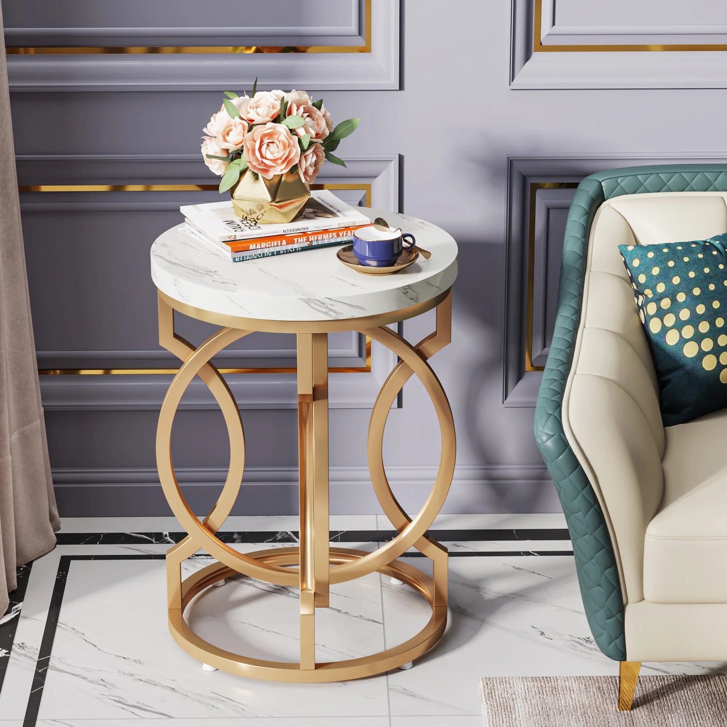 20“ Side Table with Unique O-Shaped Base