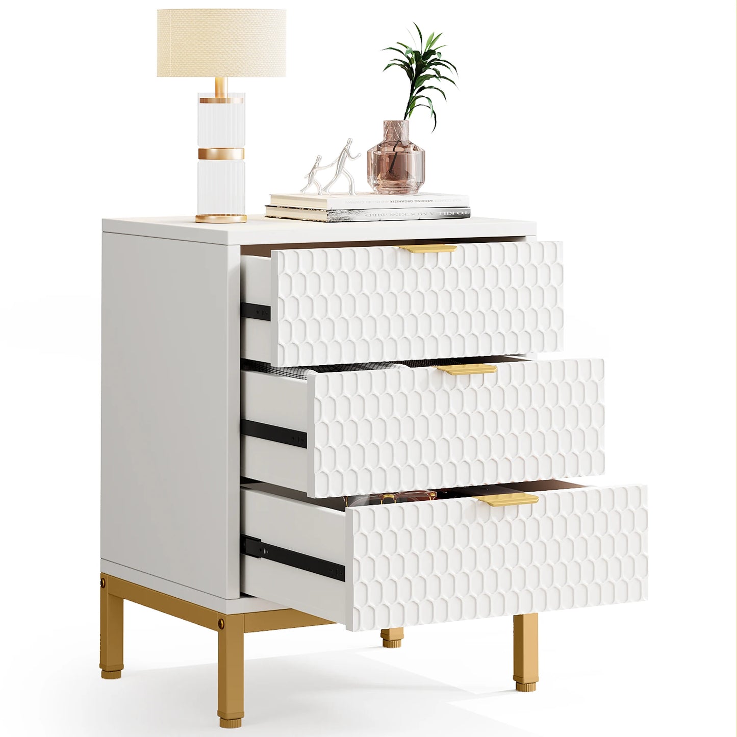 25.78" Tall Bedside Table with 3 Drawers